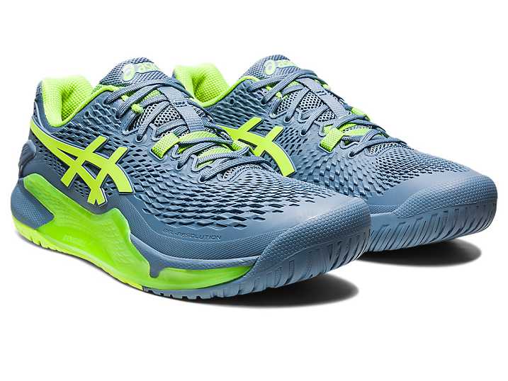 Asics GEL-RESOLUTION 9 Moški Teniški Copati Sive Modre Zelene | Slovenija-1620794