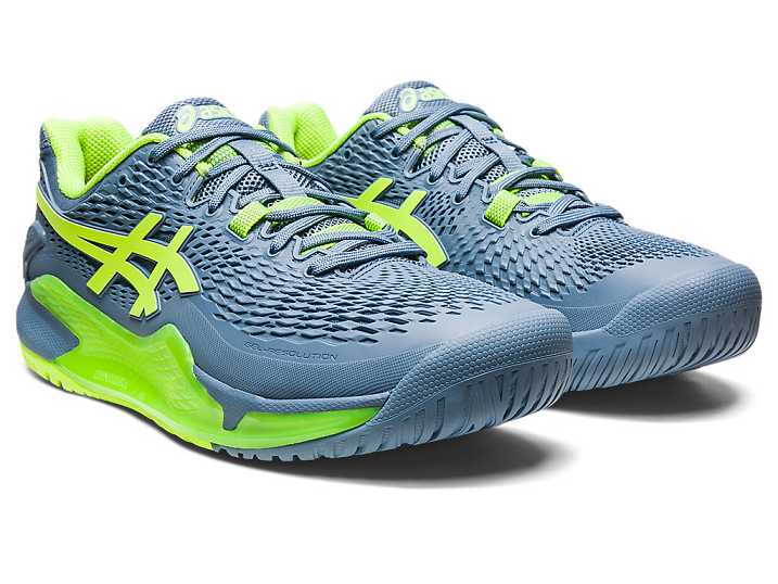 Asics GEL-RESOLUTION 9 WIDE Moški Teniški Copati Sive Modre Zelene | Slovenija-3271069